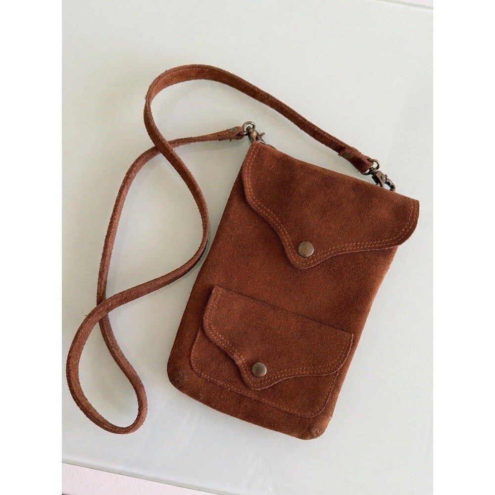 G.N.N. Vintage Brown Suede Leather Crossbody Bag Boho Festival Rustic Western